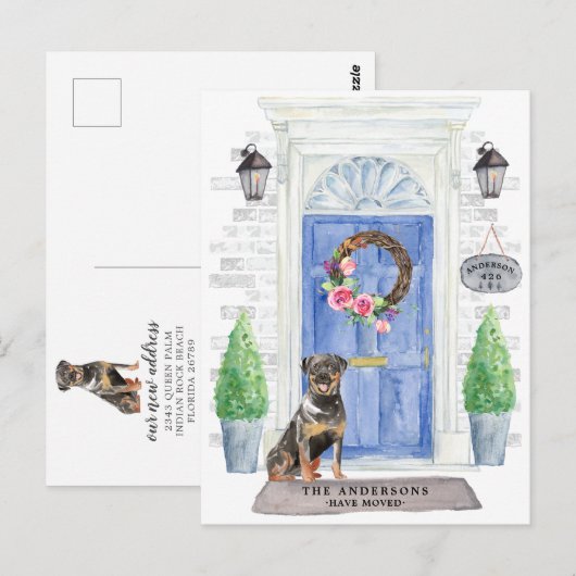 Briefkaart rottweiler Moving Announcement (Voorkant / Achterkant)