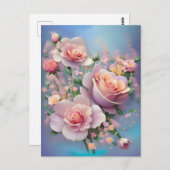 Briefkaart  roze bloemen (Voorkant / Achterkant)