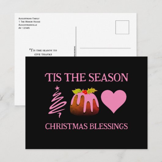 Briefkaart Roze CHRISTMAS BLESSINGS (Voorkant / Achterkant)