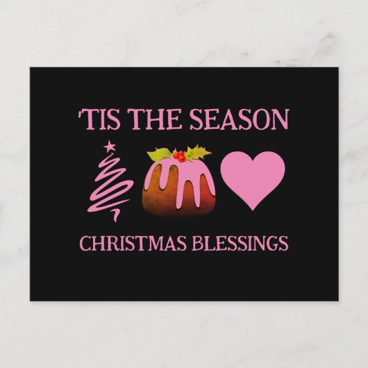 Briefkaart Roze CHRISTMAS BLESSINGS (Voorkant)