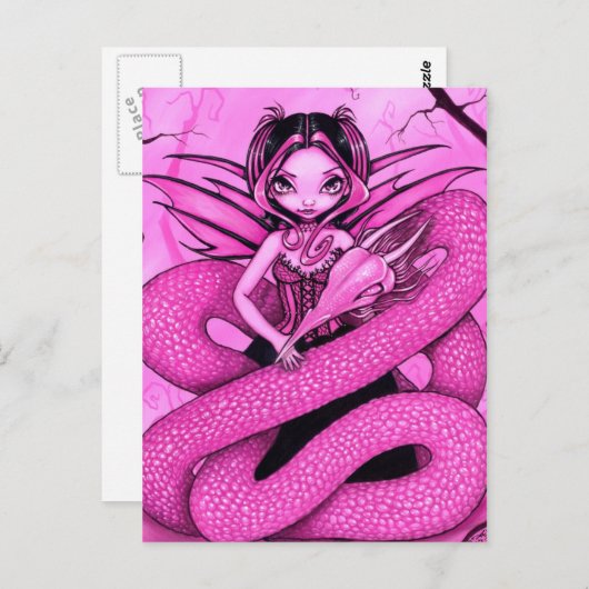 briefkaart "Roze draak" (Voorkant / Achterkant)