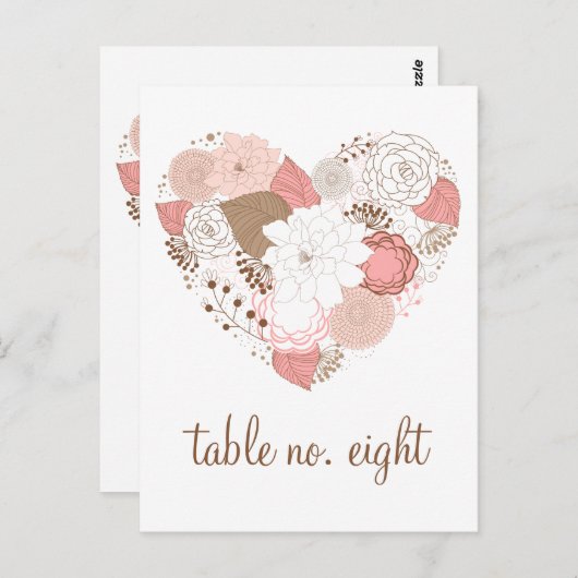 Briefkaart roze en bruine hartbloemen (Voorkant / Achterkant)