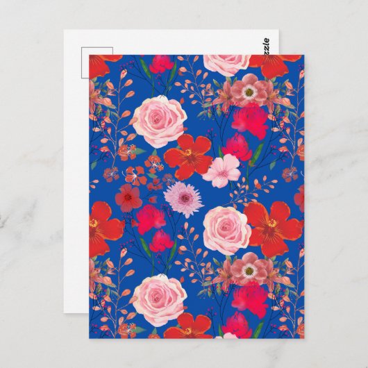 Briefkaart Roze en Rode Bloemen (Voorkant / Achterkant)