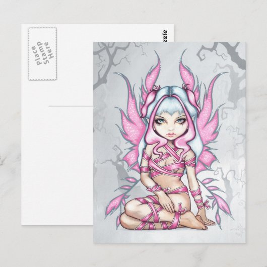 briefkaart "Roze lint" (Voorkant / Achterkant)