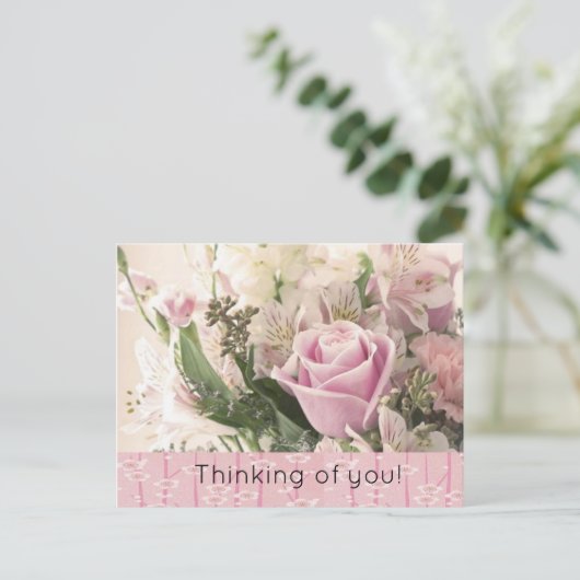 Briefkaart Roze Rose Floral Dinking van u (Staand voorkant)