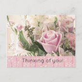 Briefkaart Roze Rose Floral Dinking van u (Voorkant)