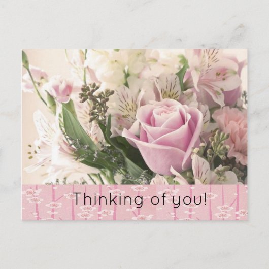 Briefkaart Roze Rose Floral Dinking van u (Voorkant)