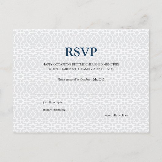 BRIEFKAART RSVP | Fijne patroon bar/bat mitswa (Voorkant)