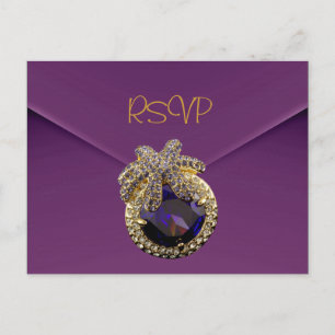 Briefkaart RSVP Plum Paarse gouden juweel