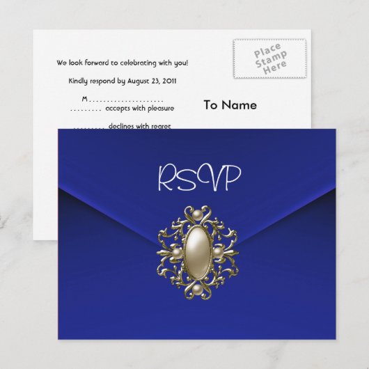 Briefkaart RSVP Uitnodiging Blue Pearl Jewel (Voorkant / Achterkant)