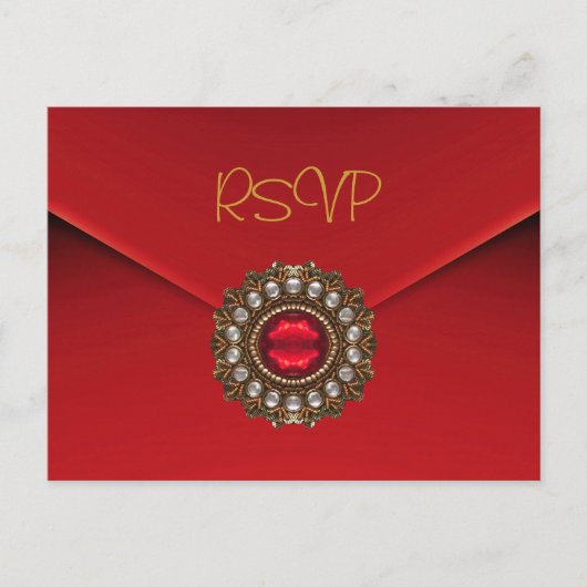Briefkaart RSVP Uitnodiging Red Gold Jewel (Voorkant)