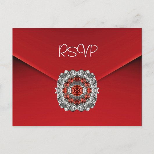 Briefkaart RSVP Uitnodiging Rood Diamanten Juweel (Voorkant)