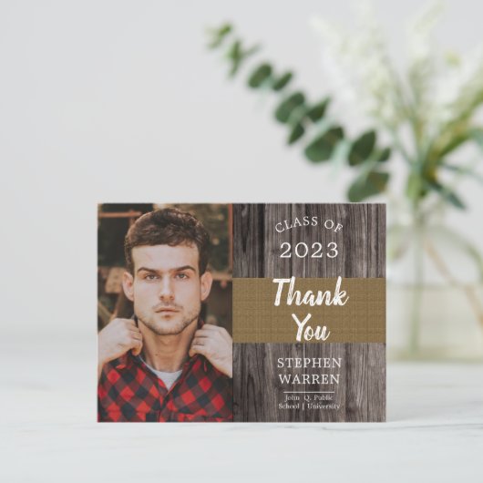 Briefkaart Rugged Woodsy Photo Graduation Party (Staand voorkant)