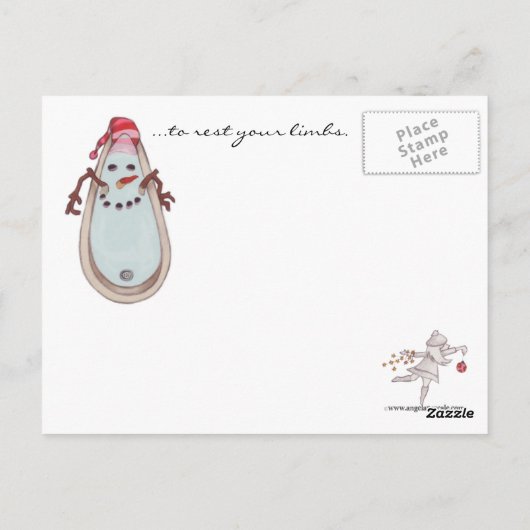 BRIEFKAART "rust je ledematen" sneeuwman (Achterkant)
