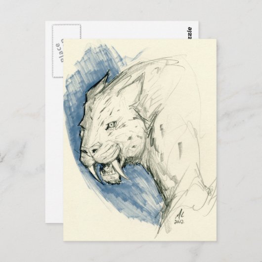 Briefkaart Saber Tooth Tiger (Voorkant / Achterkant)