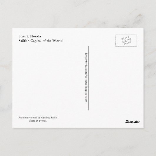 Briefkaart Sailfish Water Fountain Stuart, Florida (Achterkant)
