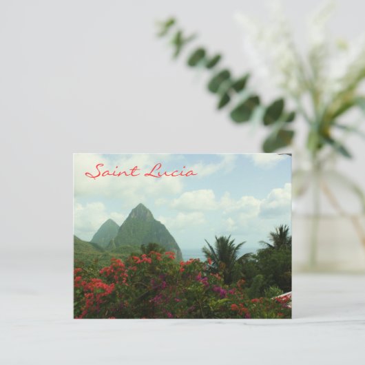 Briefkaart Saint Lucia Pitons (Staand voorkant)