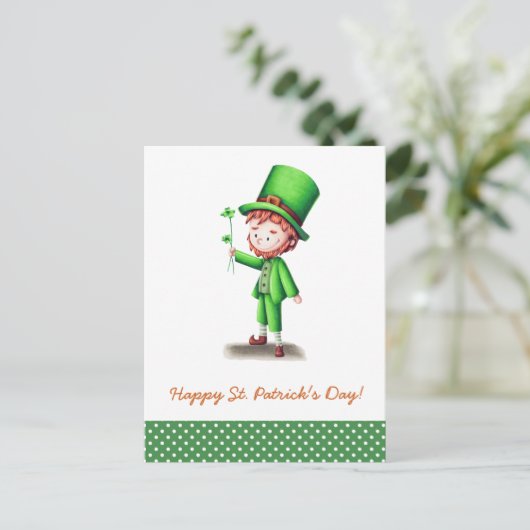 Briefkaart Saint Patrick's Day Leprechaun (Staand voorkant)