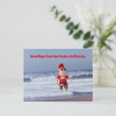 Briefkaart - Santa in Surf (Staand voorkant)