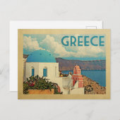 Briefkaart Santorini Vintage Travel (Voorkant / Achterkant)