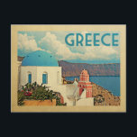 Briefkaart Santorini  Vintage Travel<br><div class="desc">Het Griekse ontwerp in de stijl Vintage Travel,  met een klassieke scène met een blauwe koepelkerk en de Middellandse Zee.</div>