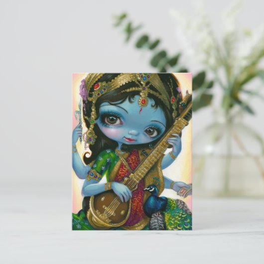 briefkaart "Saraswati Play Veena" (Staand voorkant)