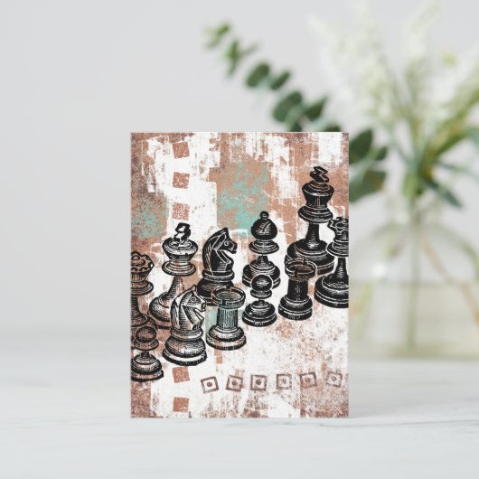 Briefkaart Schaakstukken (Staand voorkant)