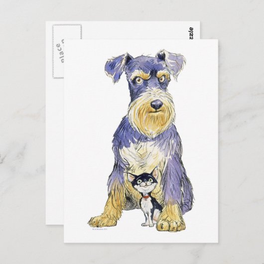 Briefkaart Schnauzer en Kitten (Voorkant / Achterkant)