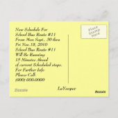 BRIEFKAART SCHOOL BUS ROUTE SCHEDUT PARENTERREMIND (Achterkant)