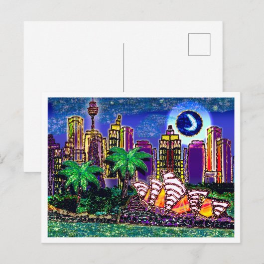Briefkaart Sequin Art Moonlight Sydney Australië (Voorkant / Achterkant)
