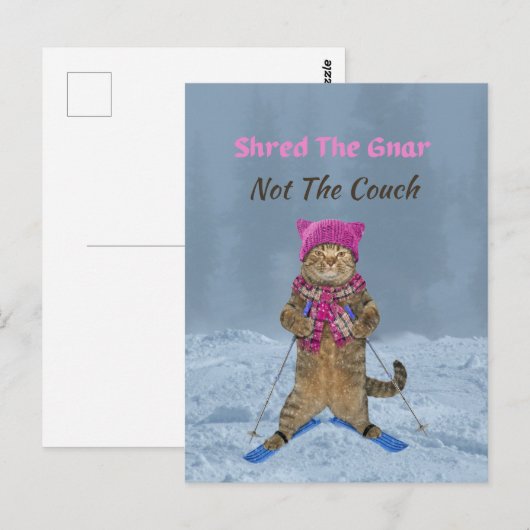 Briefkaart, Shred de Gnar Ski Cat Briefkaart (Voorkant / Achterkant)