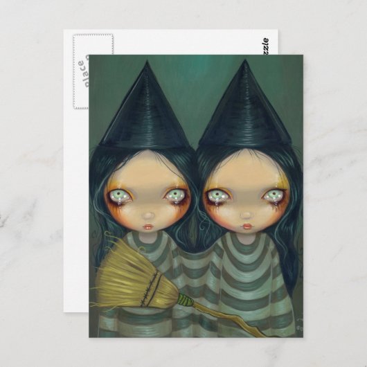 briefkaart "Siamese Witch Twins" (Voorkant / Achterkant)