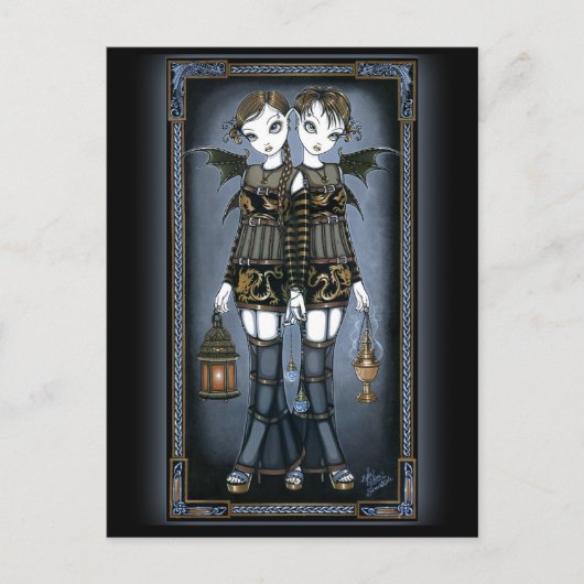 briefkaart "Sienna & Celeste" Dragon Twin Fairies (Voorkant)