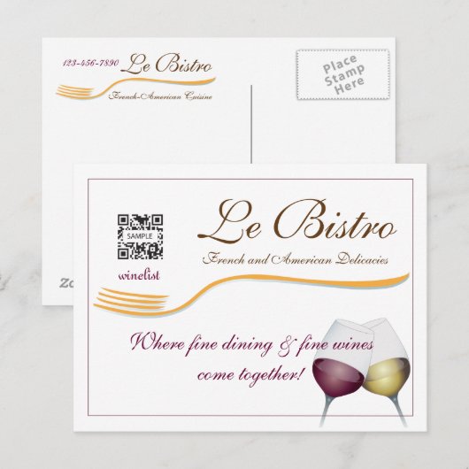 Briefkaart Sjabloon Fijn dineren Frans (Voorkant / Achterkant)