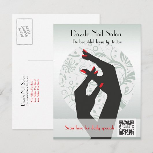 Briefkaart Sjabloon Nagelsalon (Voorkant / Achterkant)