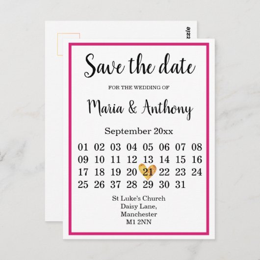 Briefkaart — Sla de datum op (Voorkant / Achterkant)