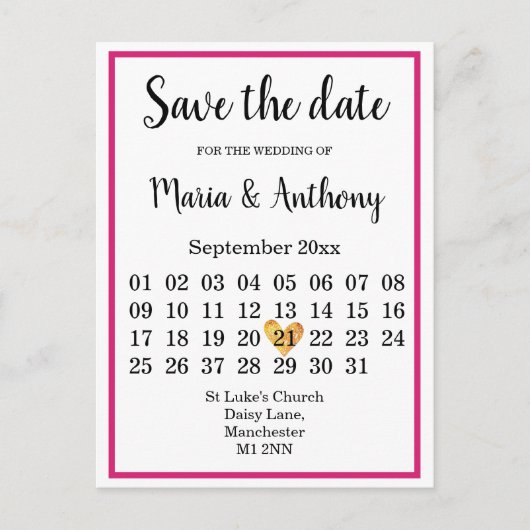 Briefkaart — Sla de datum op (Voorkant)