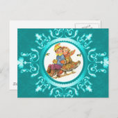 Briefkaart Sleigh Ride of uw foto Icy Blue Lijst (Voorkant / Achterkant)