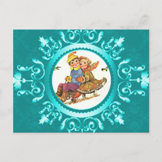 Briefkaart Sleigh Ride of uw foto Icy Blue Lijst (Voorkant)