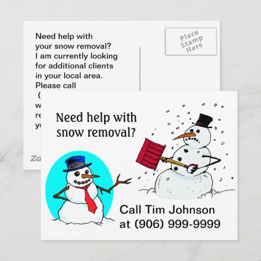 Briefkaart sneeuwruiming voor zakelijke promotie c (Voorkant / Achterkant)