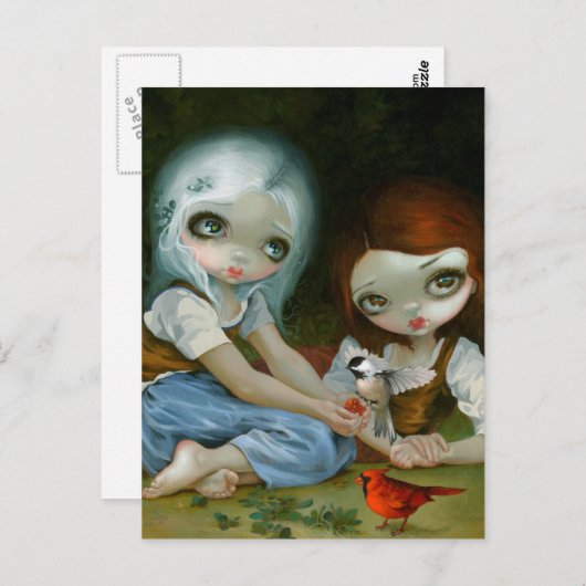 briefkaart "Sneeuwwit en Roos rood" (Voorkant / Achterkant)