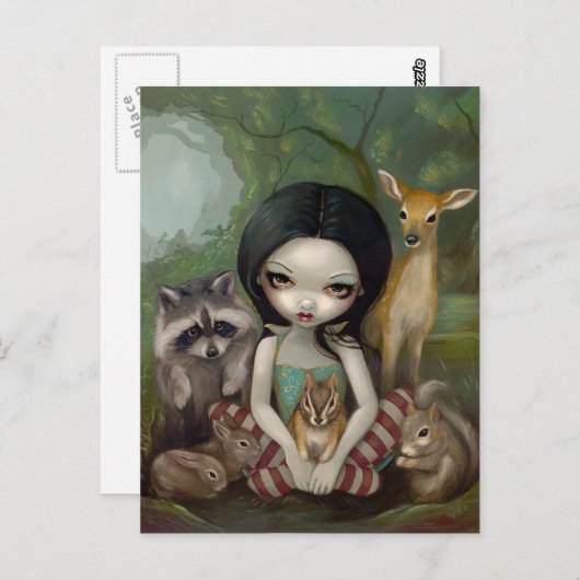 briefkaart "Sneeuwwitje en haar diervrienden" (Voorkant / Achterkant)