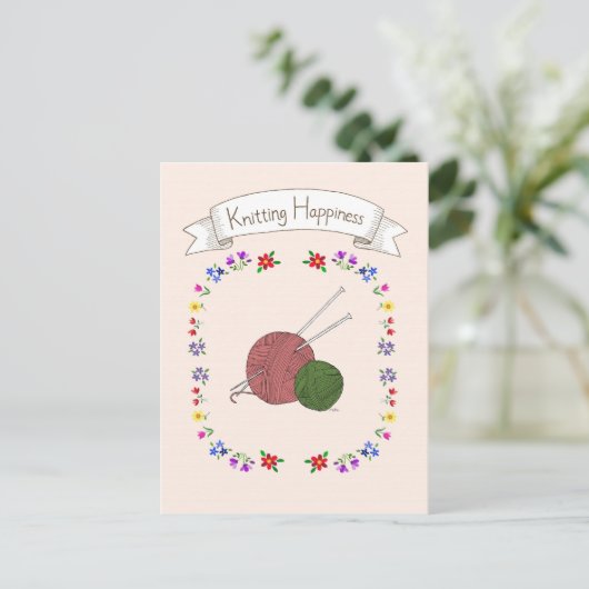 Briefkaart "Snitting Happiness" voor "Knitt Lover" (Staand voorkant)