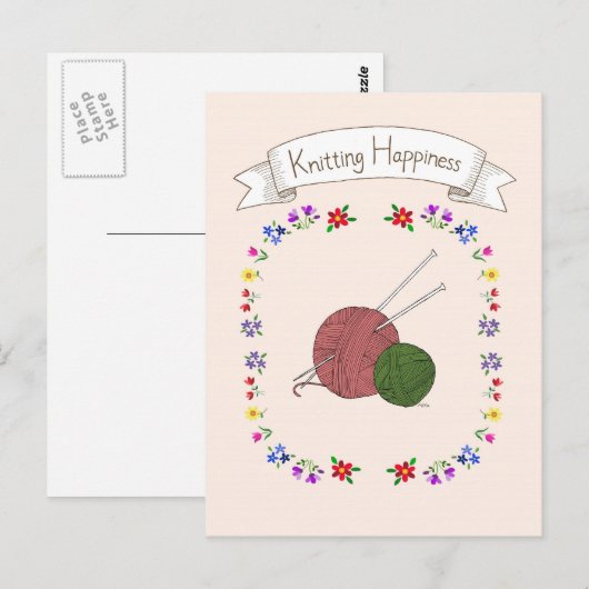 Briefkaart "Snitting Happiness" voor "Knitt Lover" (Voorkant / Achterkant)