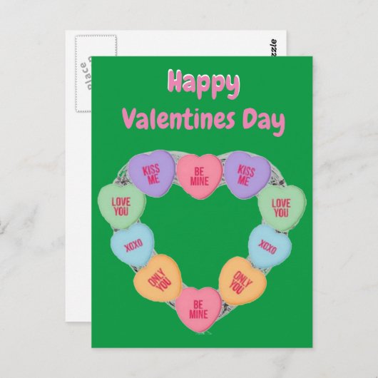 Briefkaart Snoep Love Hearts (Voorkant / Achterkant)