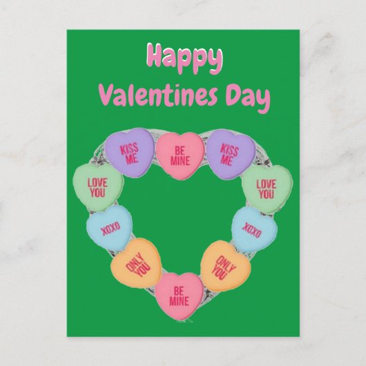 Briefkaart Snoep Love Hearts (Voorkant)