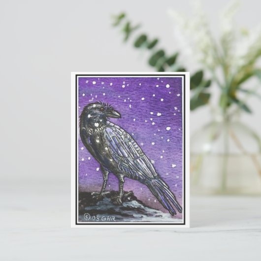 Briefkaart Snow Raven (Staand voorkant)