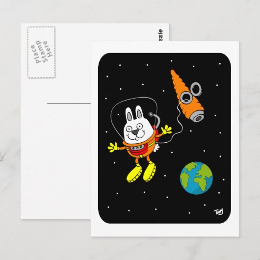 Briefkaart Space Bunny (Voorkant / Achterkant)