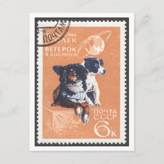 Briefkaart Space Dogs Veterok en Ugolyok (Voorkant)