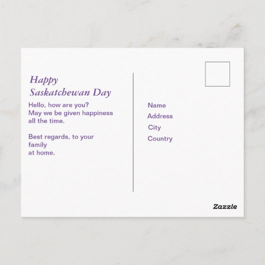  Briefkaart (speciaal voor Saskatchewan Dag) (Achterkant)